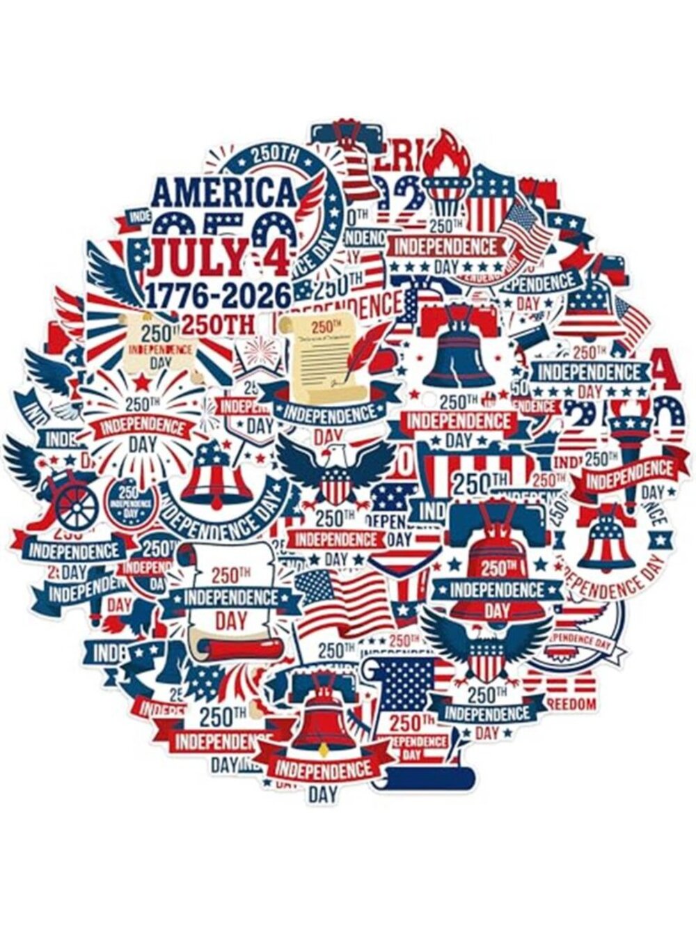 American 250 Stickers, Patriotic Decals for 250th Anniversary Party